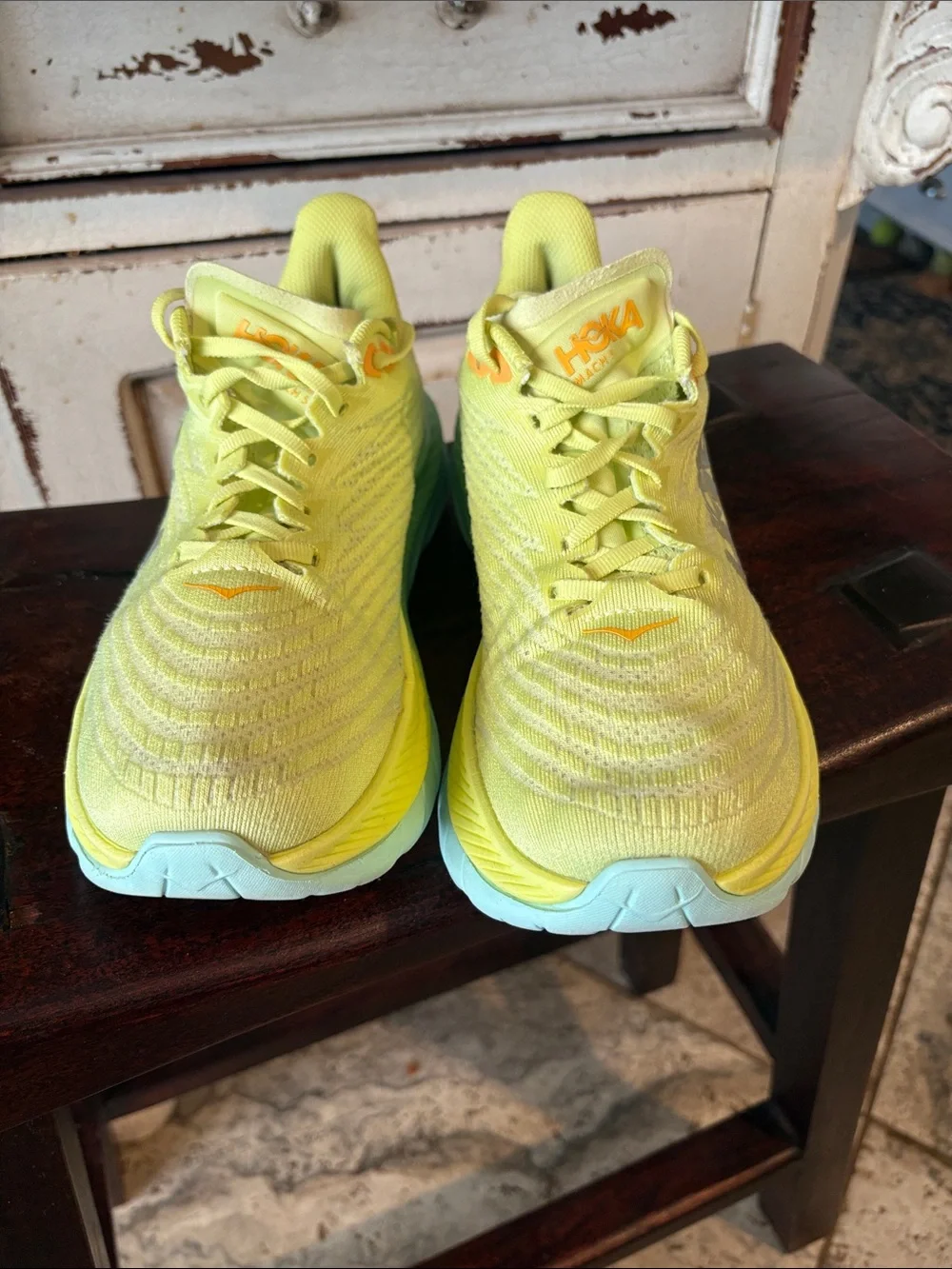 Hoka Women's Yellow Teal Athletic Shoes - Picture 2 of 8